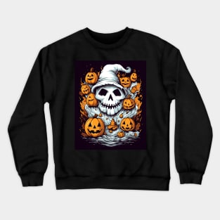 dead witch skull with halloween pumpkins Crewneck Sweatshirt